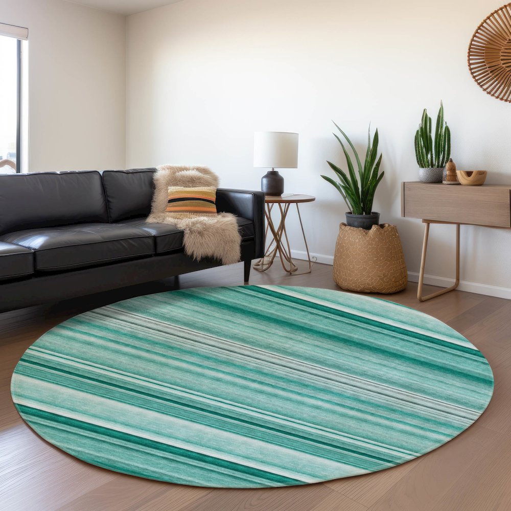 Premium Machine Washable Mayfield  Aqua 8' x 8' Round Rug. Picture 5