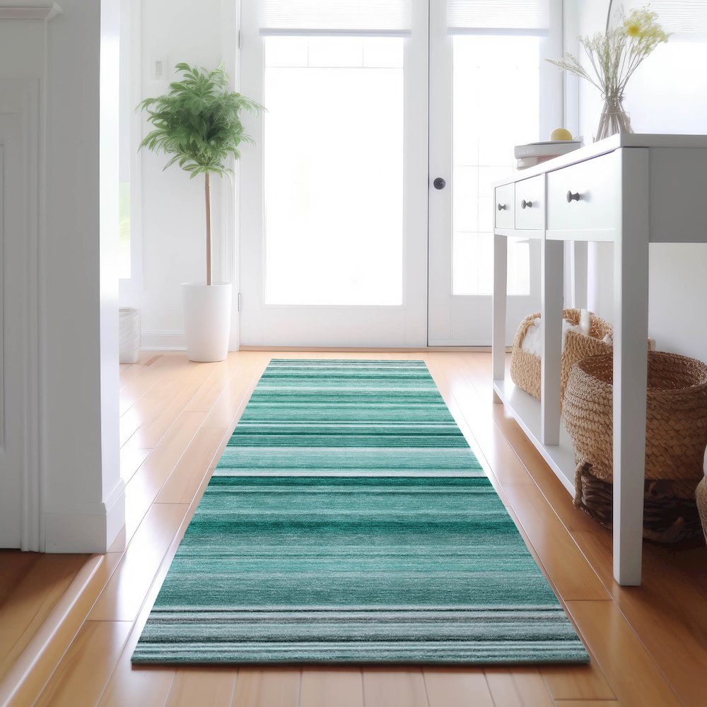 Premium Machine Washable Mayfield  Aqua 2'3" x 7'6" Runner Rug. Picture 5