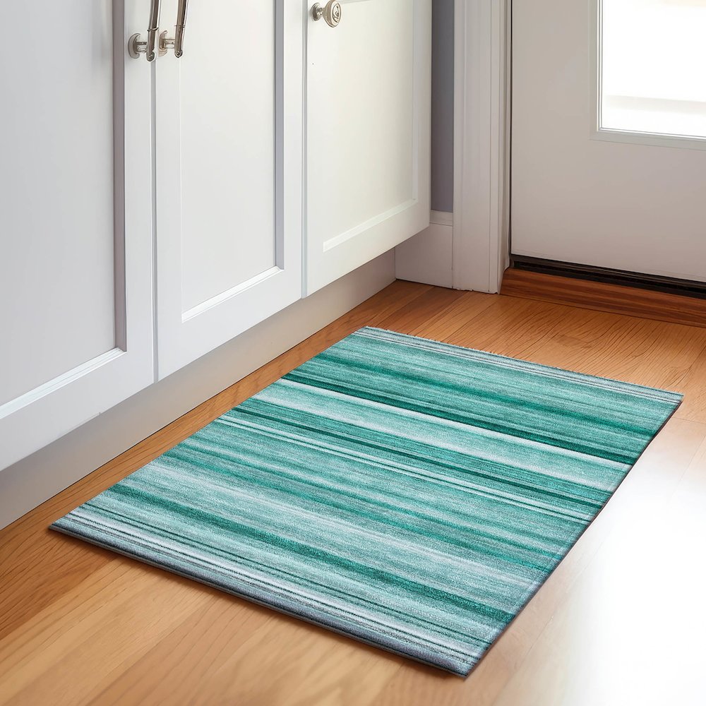 Premium Machine Washable Mayfield  Aqua 1'8" x 2'6" Rug. Picture 5