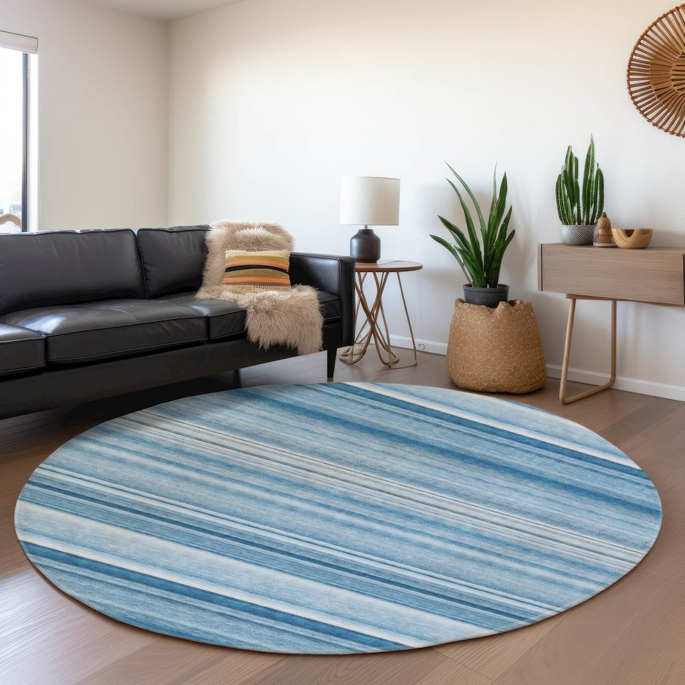 Premium Machine Washable Mayfield  Blue 8' x 8' Round Rug. Picture 5