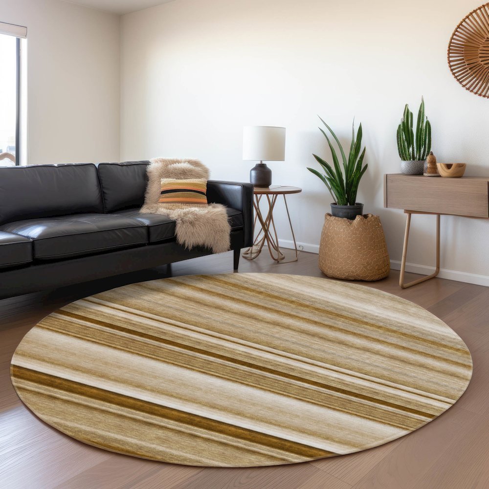 Premium Machine Washable Mayfield  Chocolate 8' x 8' Round Rug. Picture 5