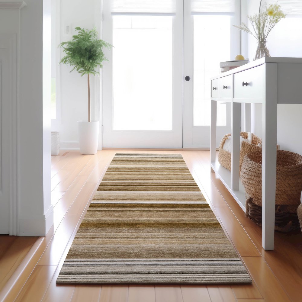 Premium Machine Washable Mayfield  Chocolate 2'3" x 7'6" Runner Rug. Picture 5
