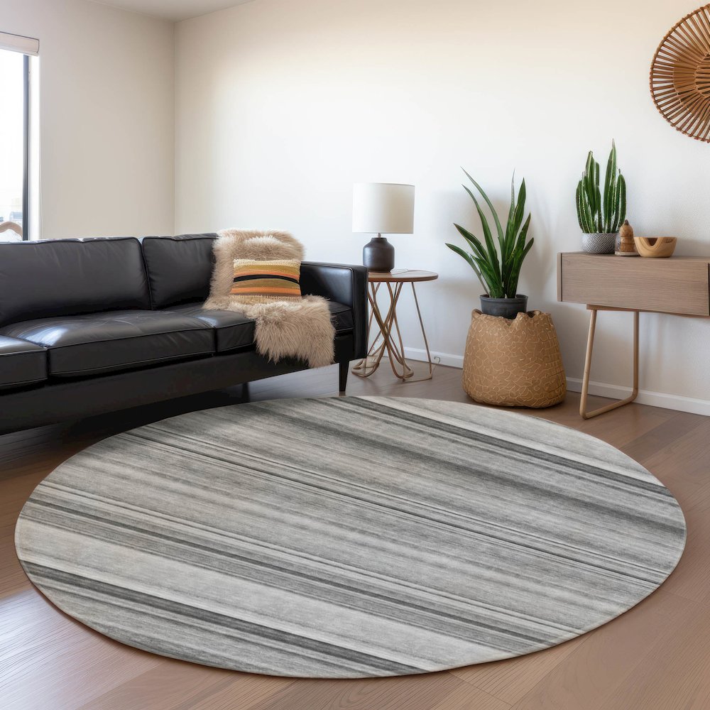 Premium Machine Washable Mayfield  Gray 8' x 8' Round Rug. Picture 5