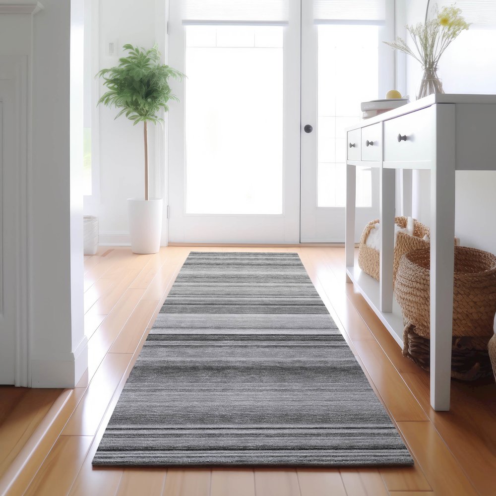 Premium Machine Washable Mayfield  Gray 2'3" x 7'6" Runner Rug. Picture 5