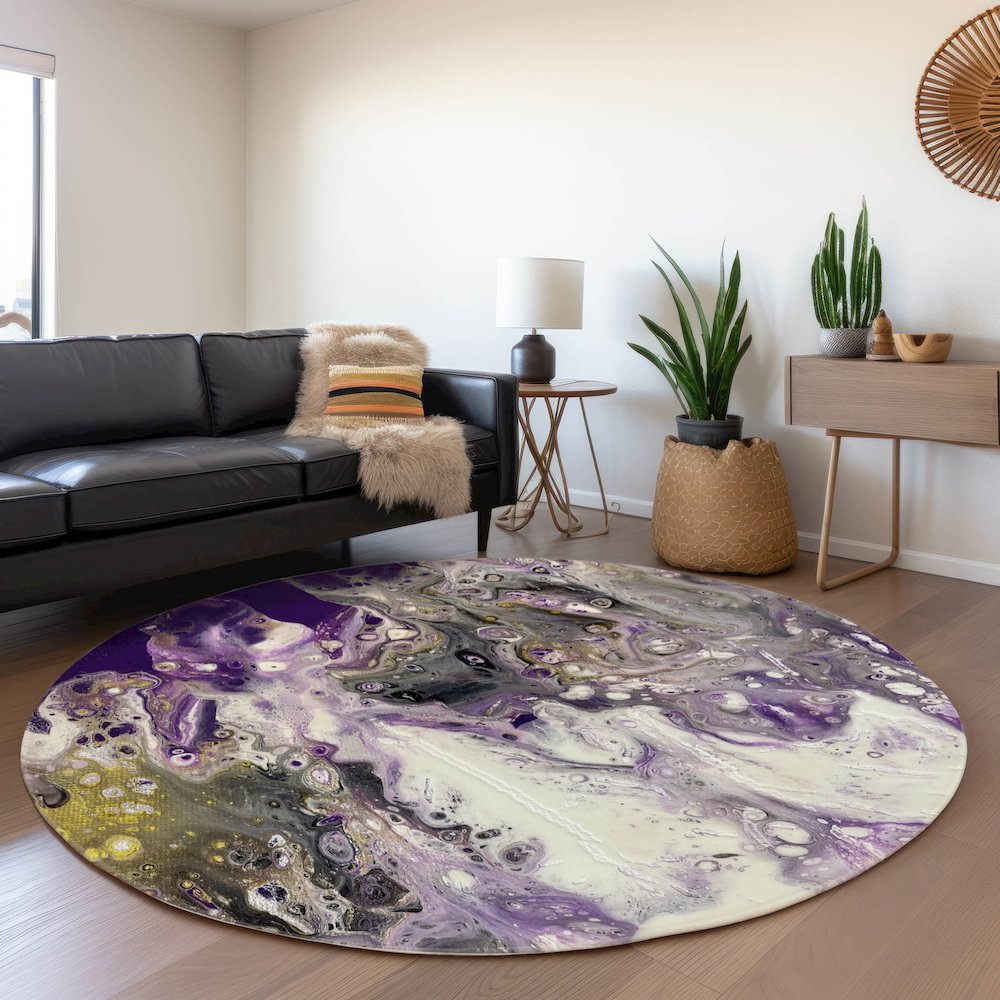 Premium Machine Washable Mayfield  Amethyst 8' x 8' Round Rug. Picture 5