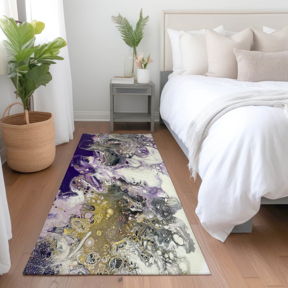 Premium Machine Washable Mayfield  Amethyst 2'3" x 7'6" Runner Rug. Picture 5