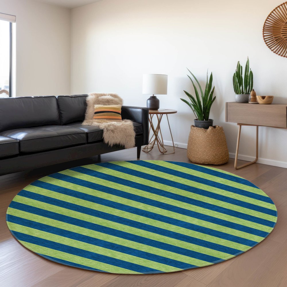Premium Machine Washable Mayfield  Navy 8' x 8' Round Rug. Picture 5