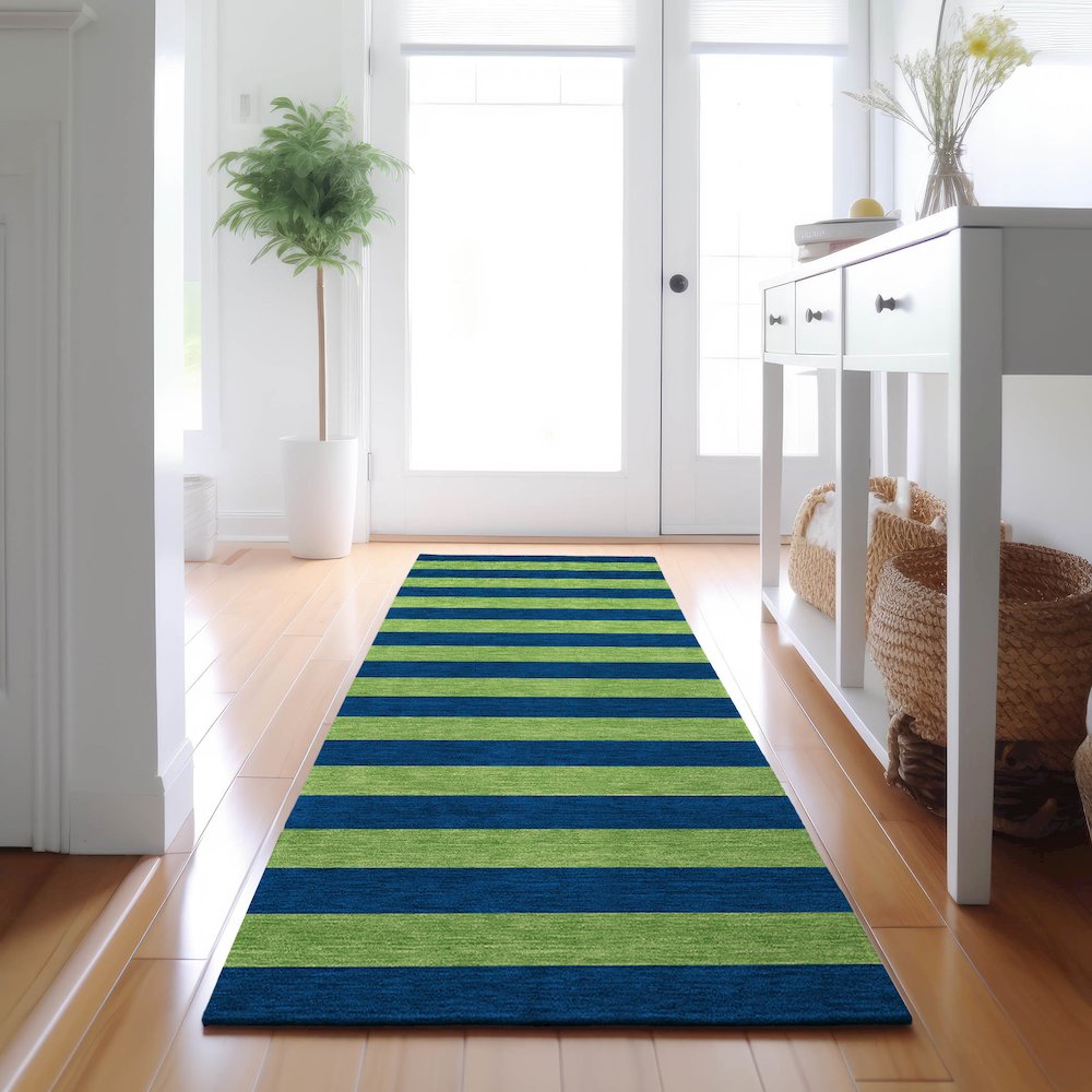 Premium Machine Washable Mayfield  Navy 2'3" x 7'6" Runner Rug. Picture 5