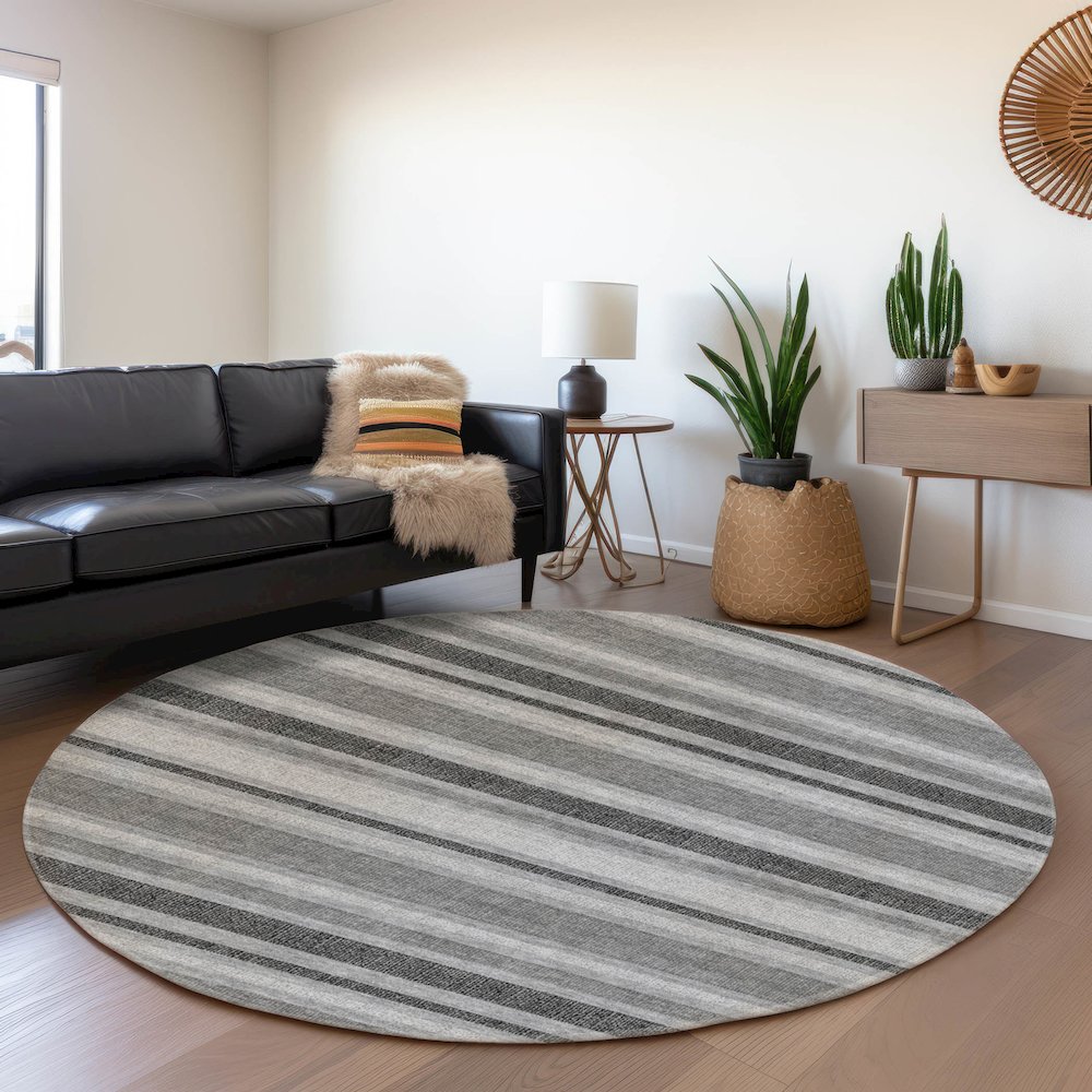 Premium Machine Washable Mayfield  Gray 8' x 8' Round Rug. Picture 5