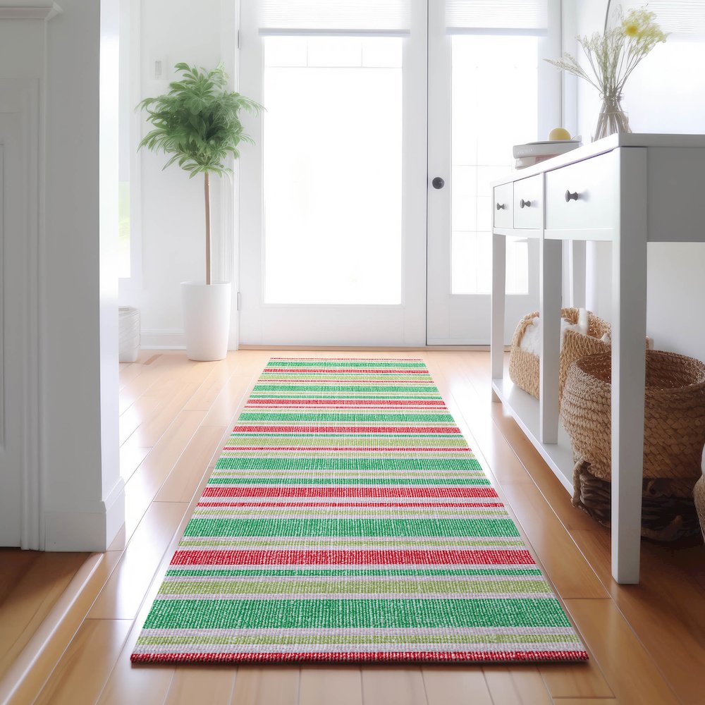 Premium Machine Washable Mayfield  Green 2'3" x 7'6" Runner Rug. Picture 5