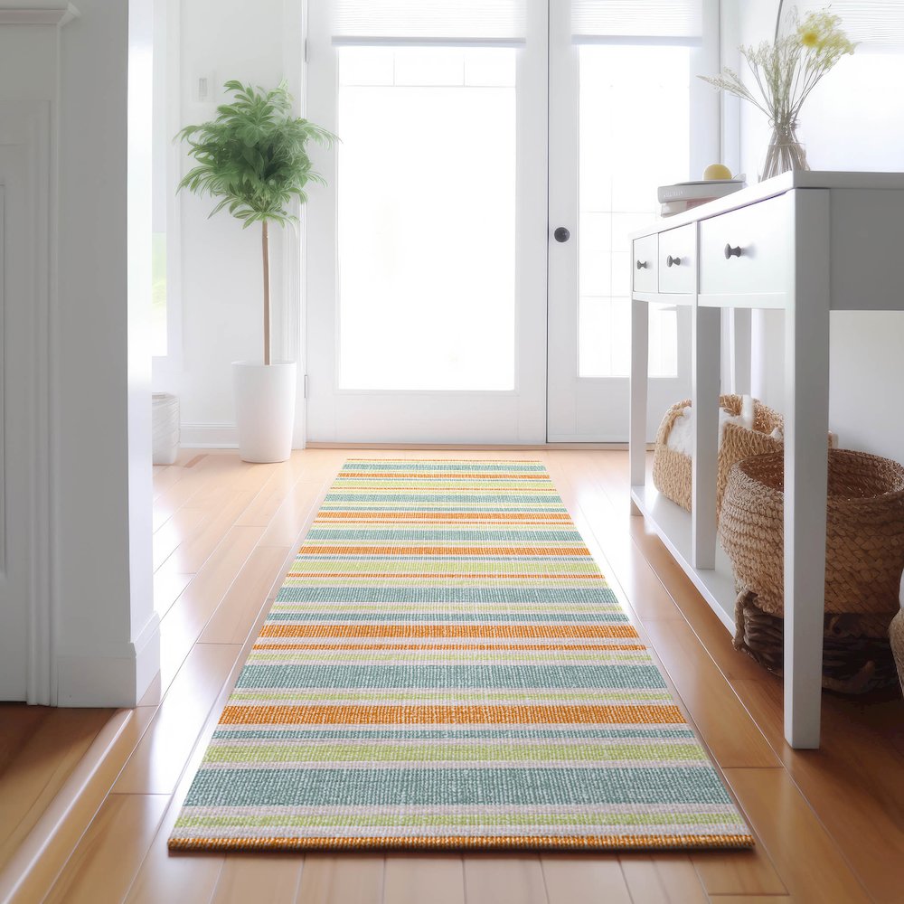 Premium Machine Washable Mayfield  Orange 2'3" x 7'6" Runner Rug. Picture 5