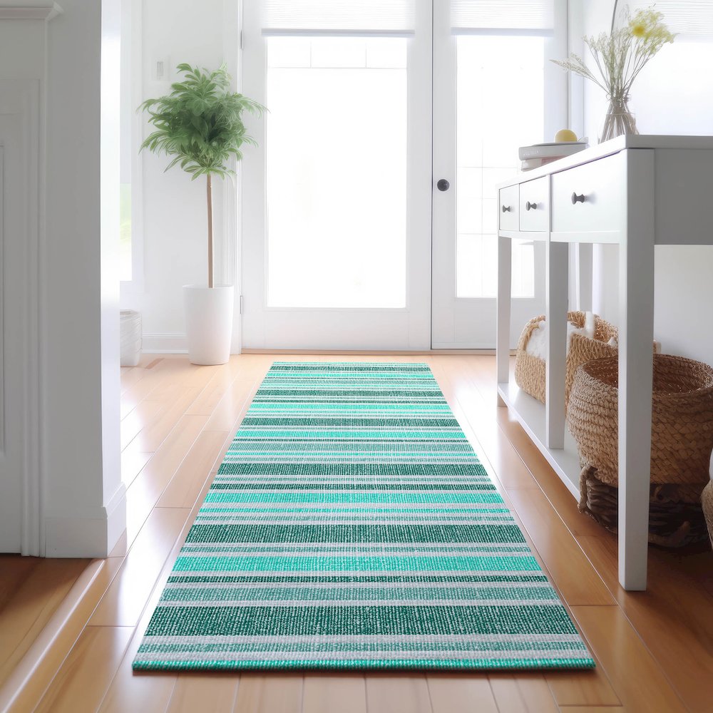 Premium Machine Washable Mayfield  Turquoise 2'3" x 7'6" Runner Rug. Picture 5