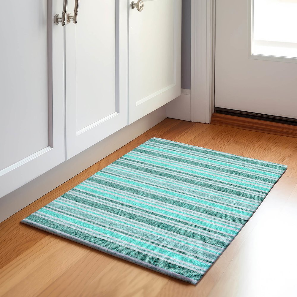 Premium Machine Washable Mayfield  Turquoise 1'8" x 2'6" Rug. Picture 5
