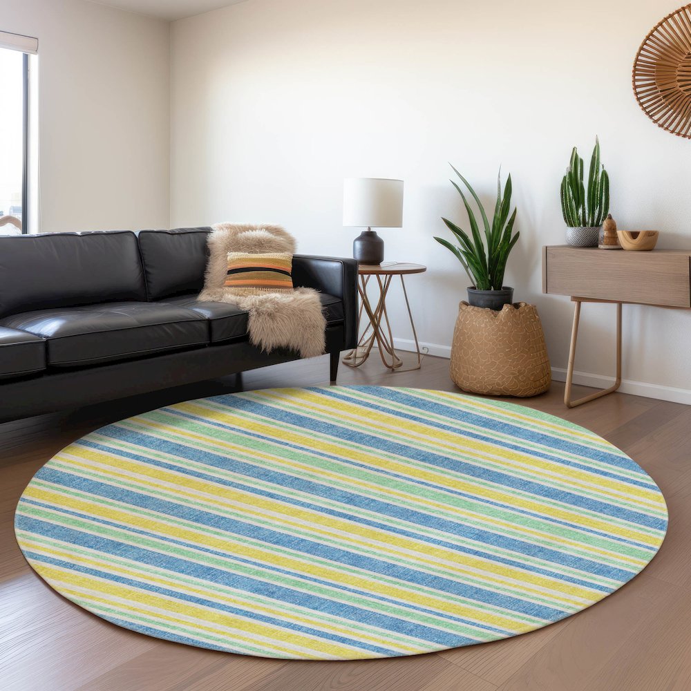 Premium Machine Washable Mayfield  Yellow 8' x 8' Round Rug. Picture 5