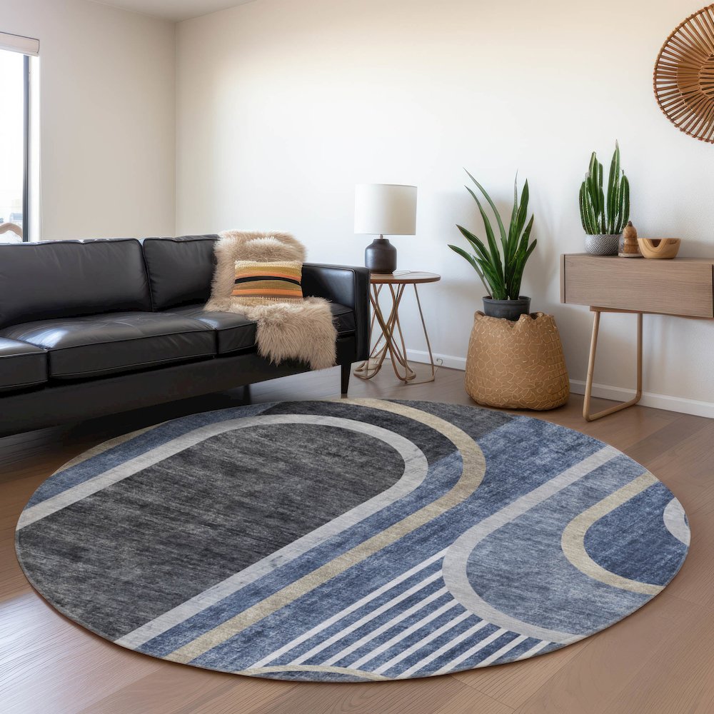 Premium Machine Washable Mayfield  Navy 8' x 8' Round Rug. Picture 5
