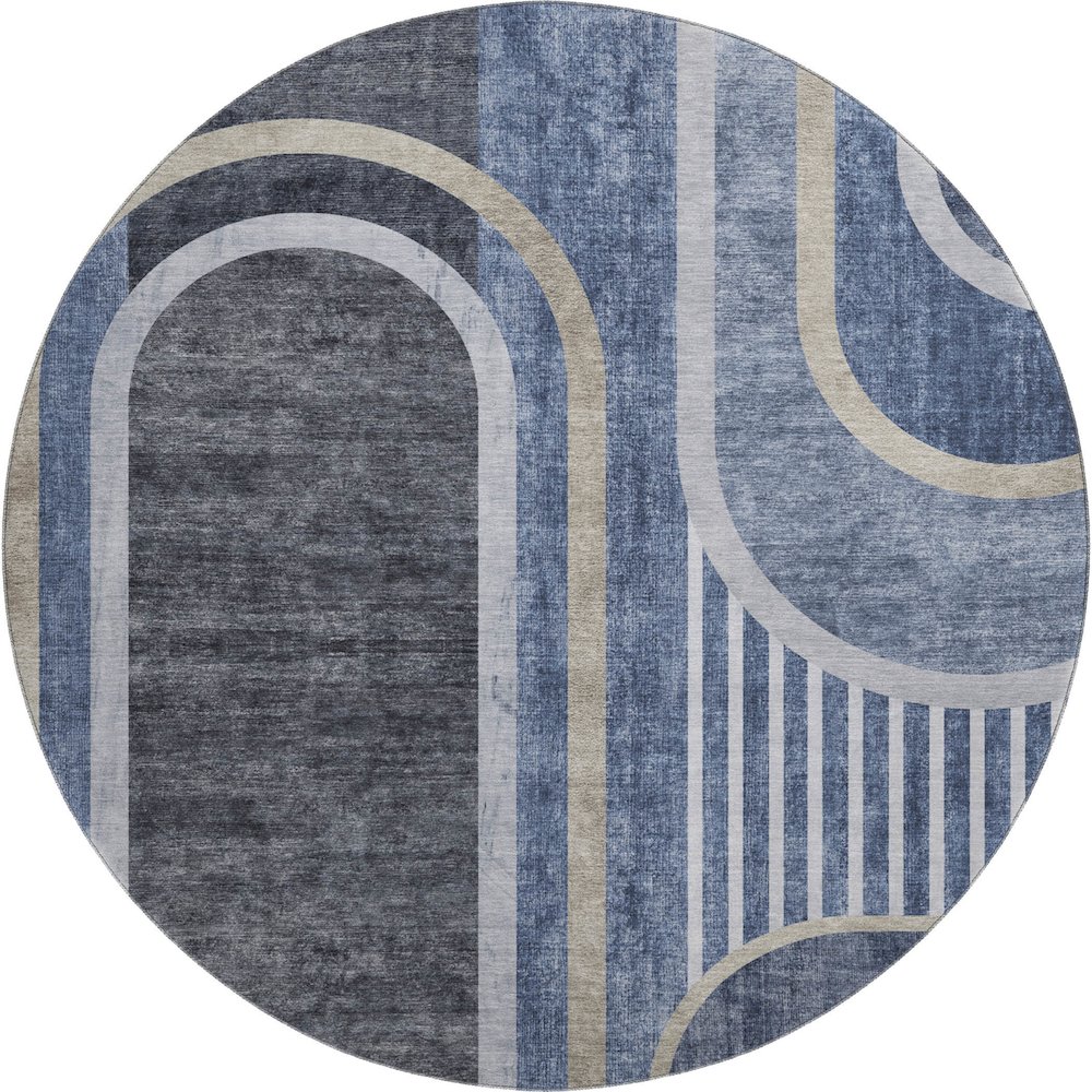 Premium Machine Washable Mayfield  Navy 8' x 8' Round Rug. Picture 1