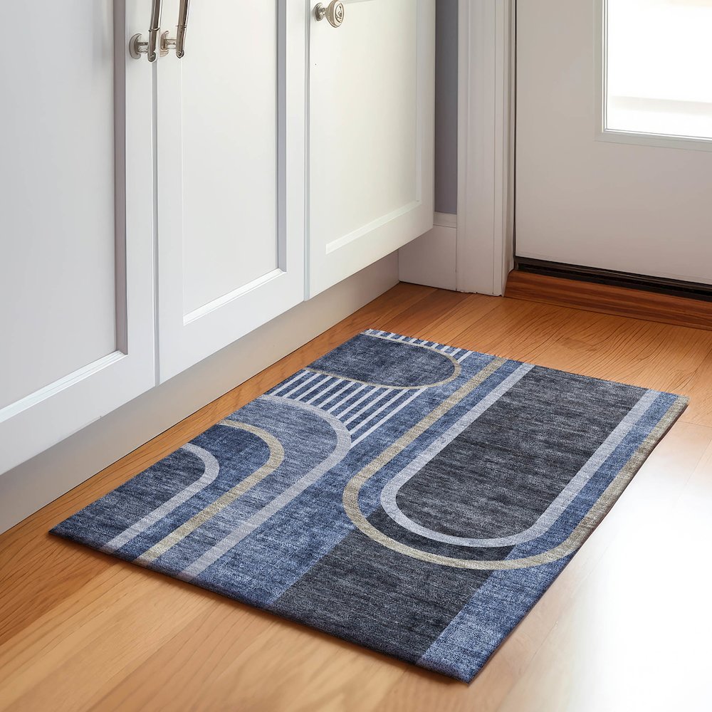 Premium Machine Washable Mayfield  Navy 1'8" x 2'6" Rug. Picture 5
