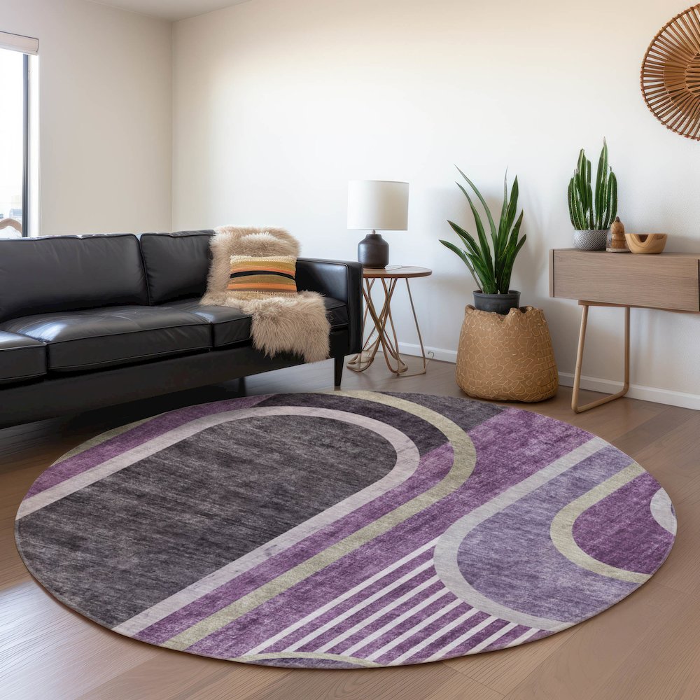 Premium Machine Washable Mayfield  Purple 8' x 8' Round Rug. Picture 5