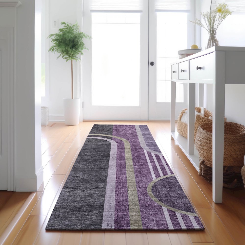 Premium Machine Washable Mayfield  Purple 2'3" x 7'6" Runner Rug. Picture 5