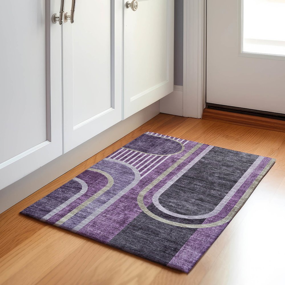 Premium Machine Washable Mayfield  Purple 1'8" x 2'6" Rug. Picture 5