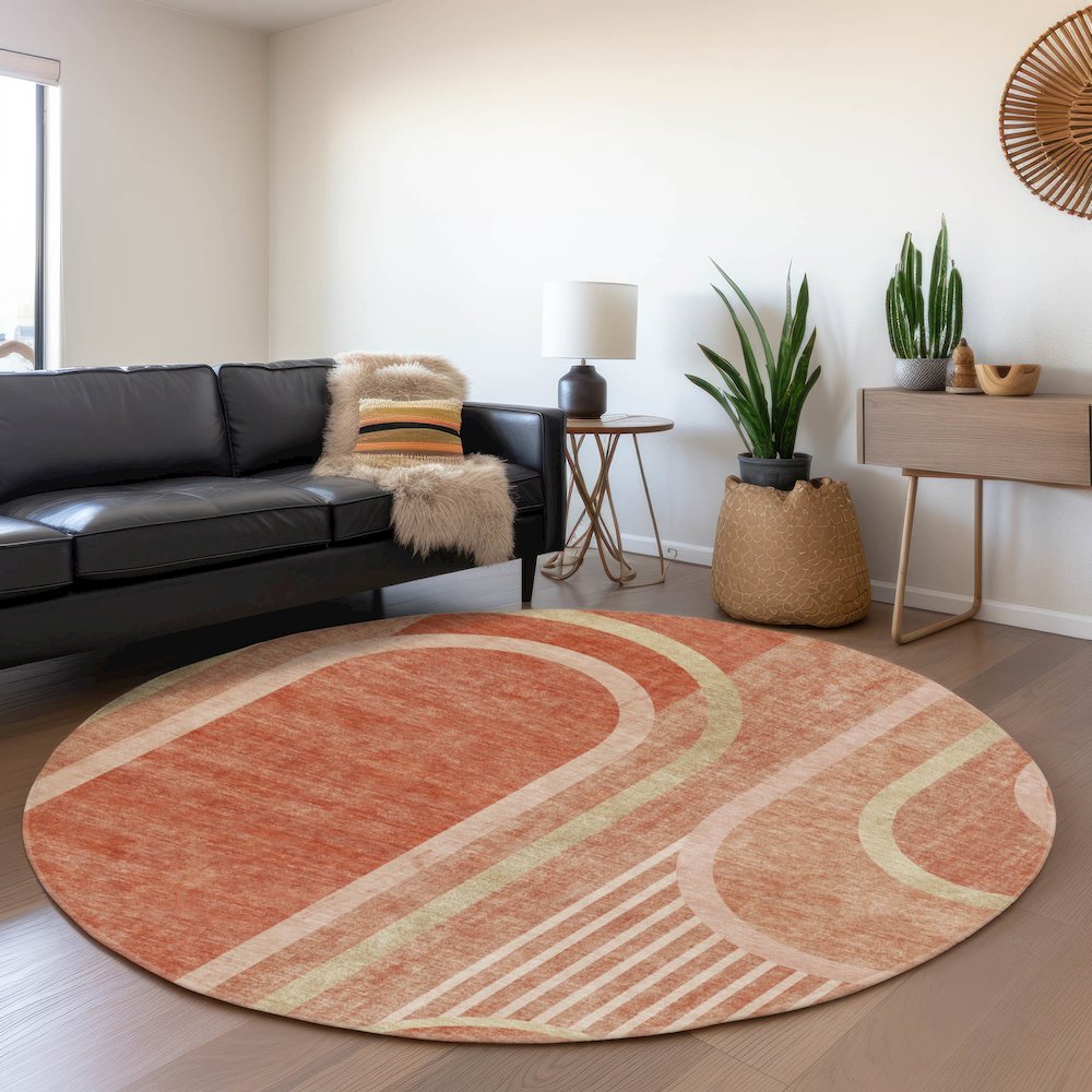Premium Machine Washable Mayfield  Salmon 8' x 8' Round Rug. Picture 5