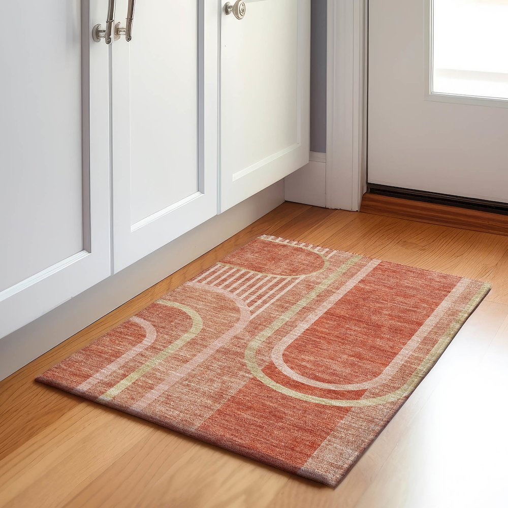Premium Machine Washable Mayfield  Salmon 1'8" x 2'6" Rug. Picture 5