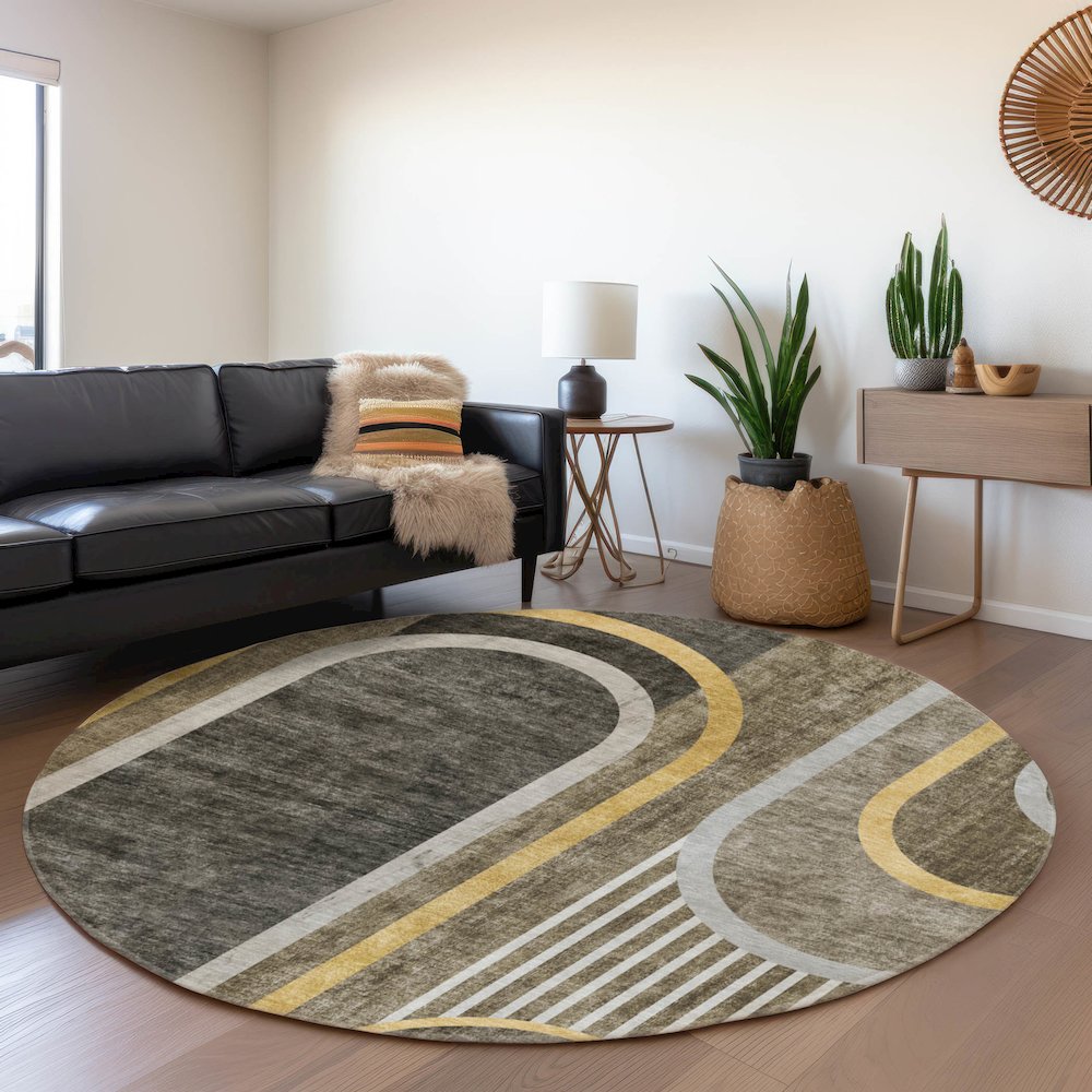 Premium Machine Washable Mayfield  Taupe 8' x 8' Round Rug. Picture 5
