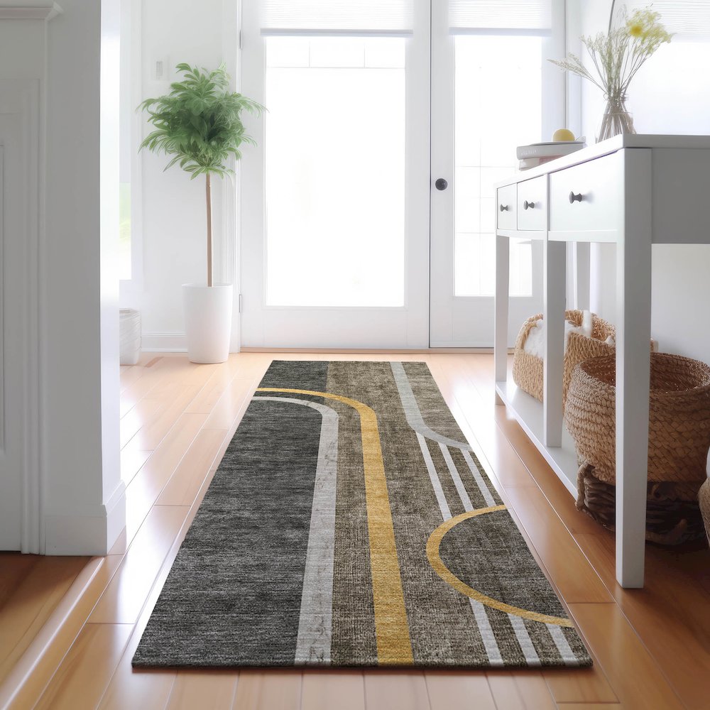 Premium Machine Washable Mayfield  Taupe 2'3" x 7'6" Runner Rug. Picture 5