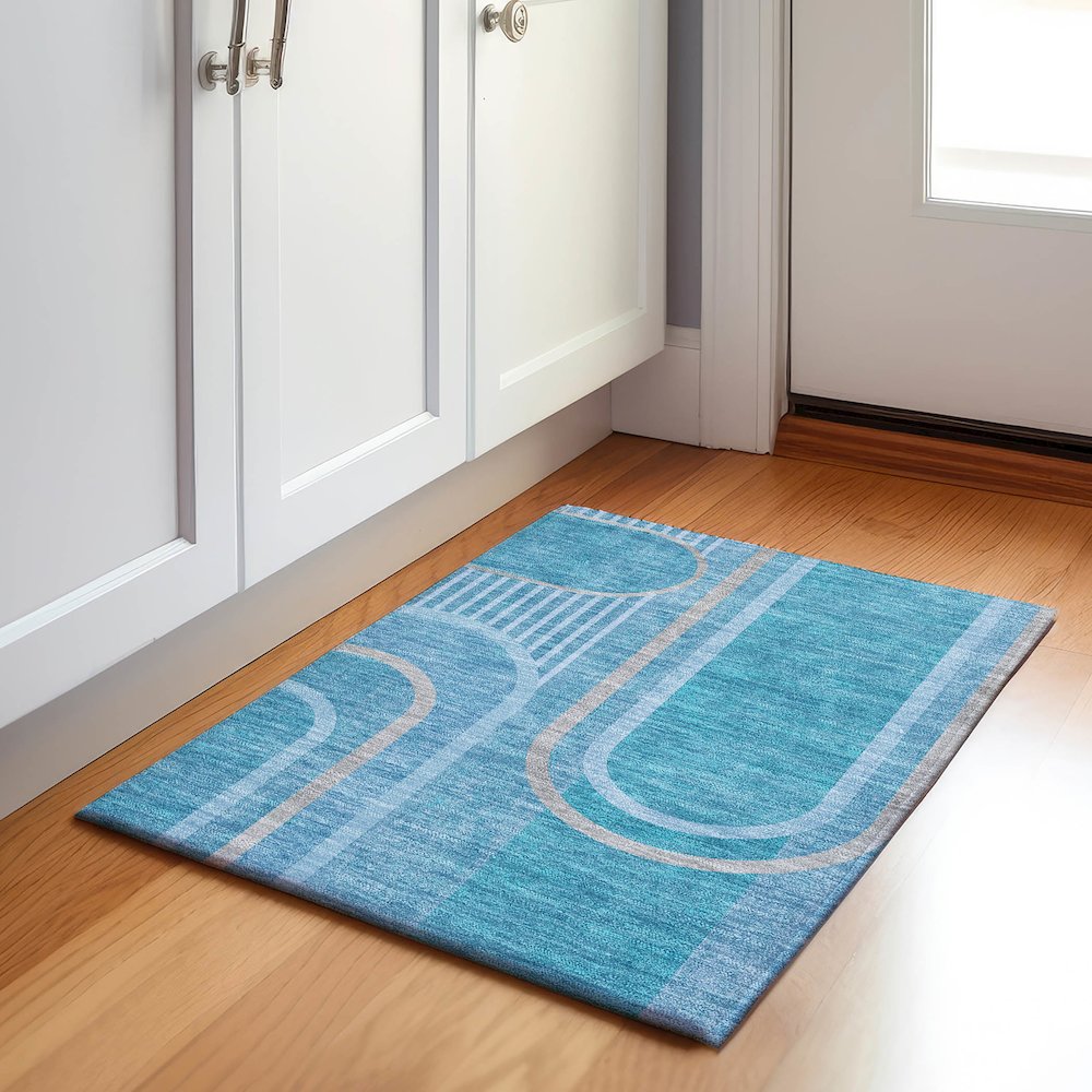 Premium Machine Washable Mayfield  Teal 1'8" x 2'6" Rug. Picture 5