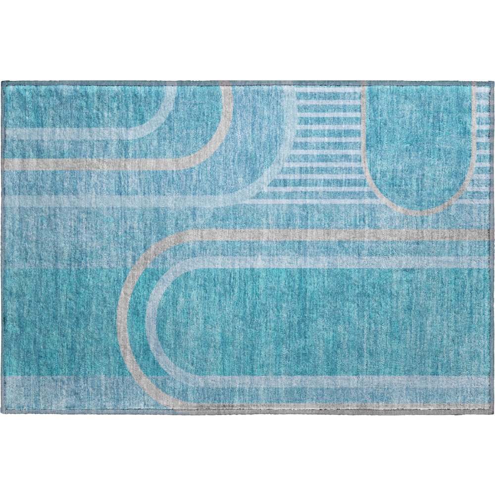 Premium Machine Washable Mayfield  Teal 1'8" x 2'6" Rug. Picture 1