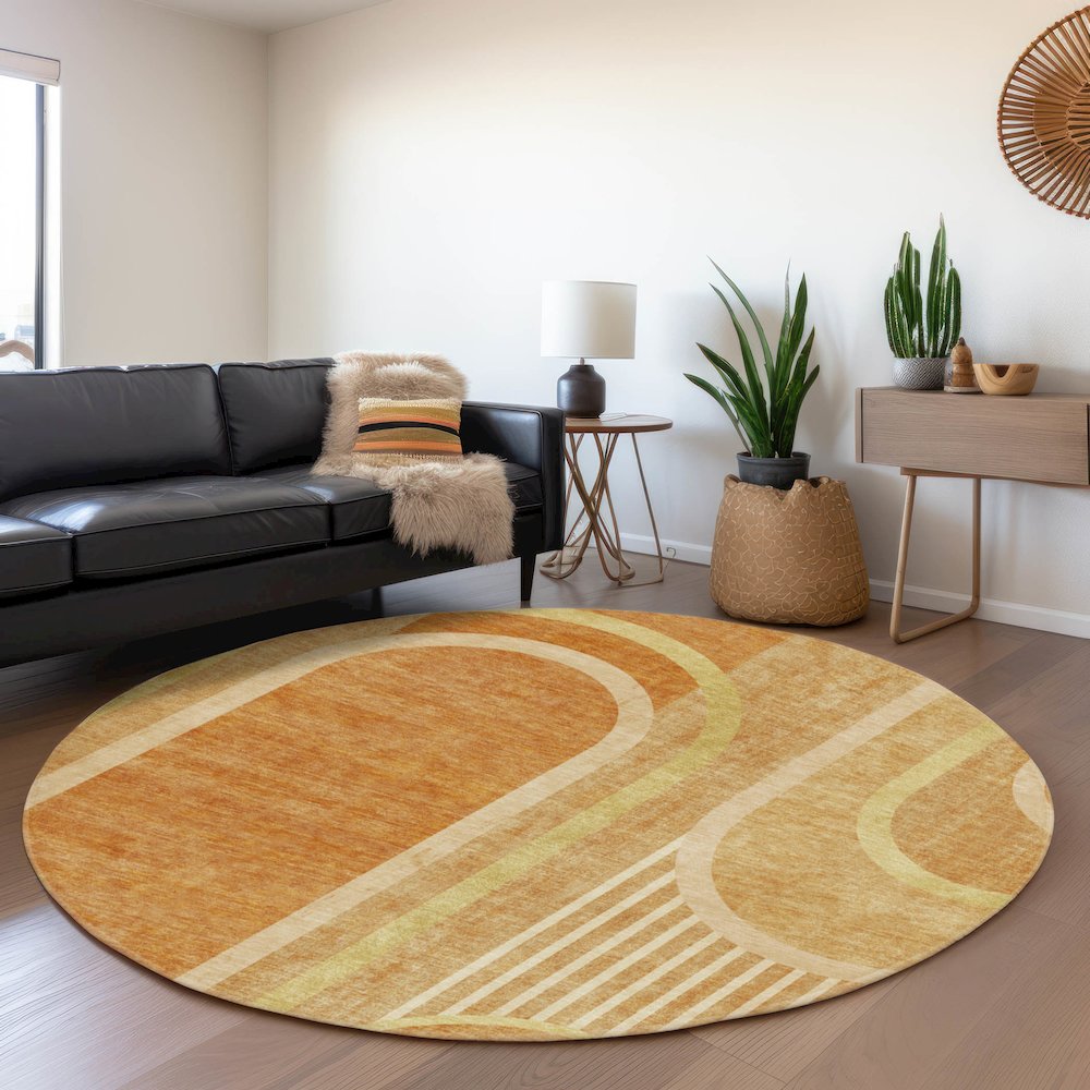 Premium Machine Washable Mayfield  Terracotta 8' x 8' Round Rug. Picture 5