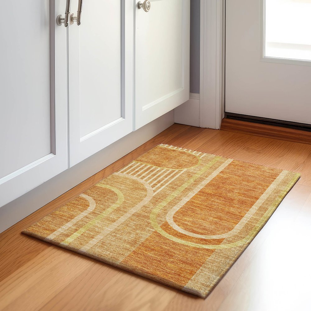 Premium Machine Washable Mayfield  Terracotta 1'8" x 2'6" Rug. Picture 5