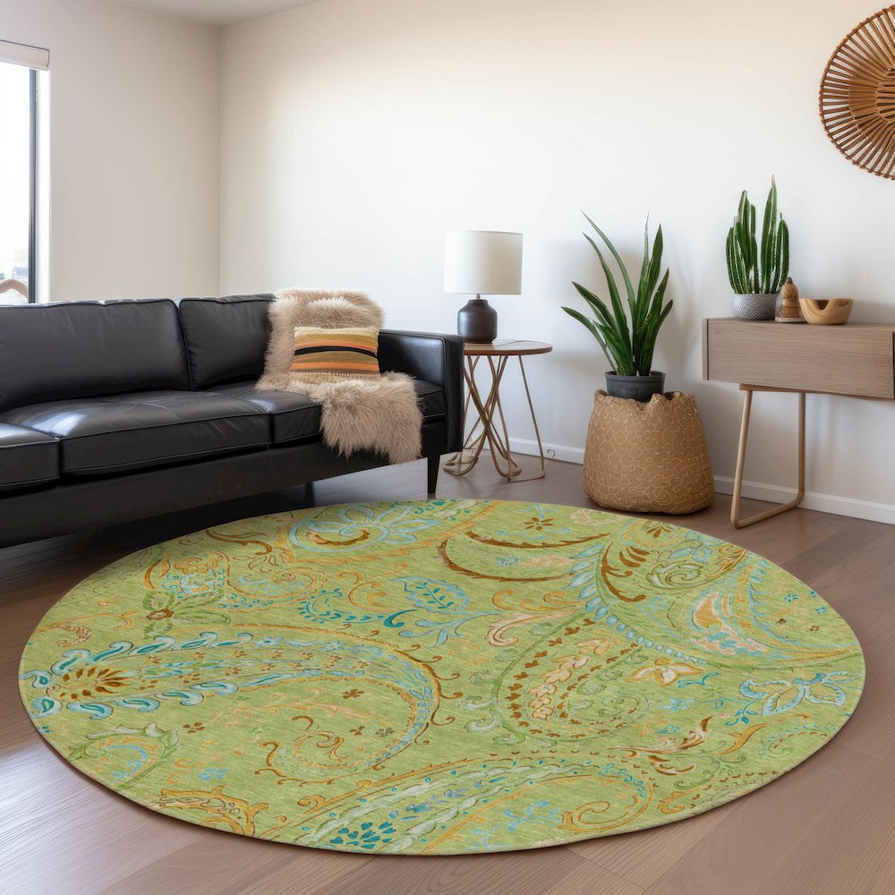 Premium Machine Washable Mayfield  Aloe 8' x 8' Round Rug. Picture 5