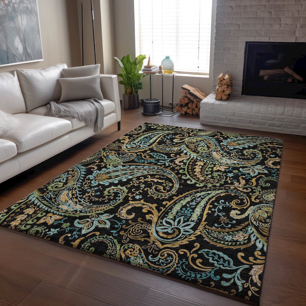 Premium Machine Washable Mayfield  Black 2'6" x 3'10" Rug. Picture 6