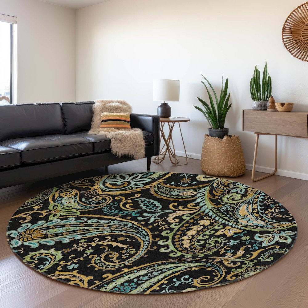 Premium Machine Washable Mayfield  Black 8' x 8' Round Rug. Picture 5