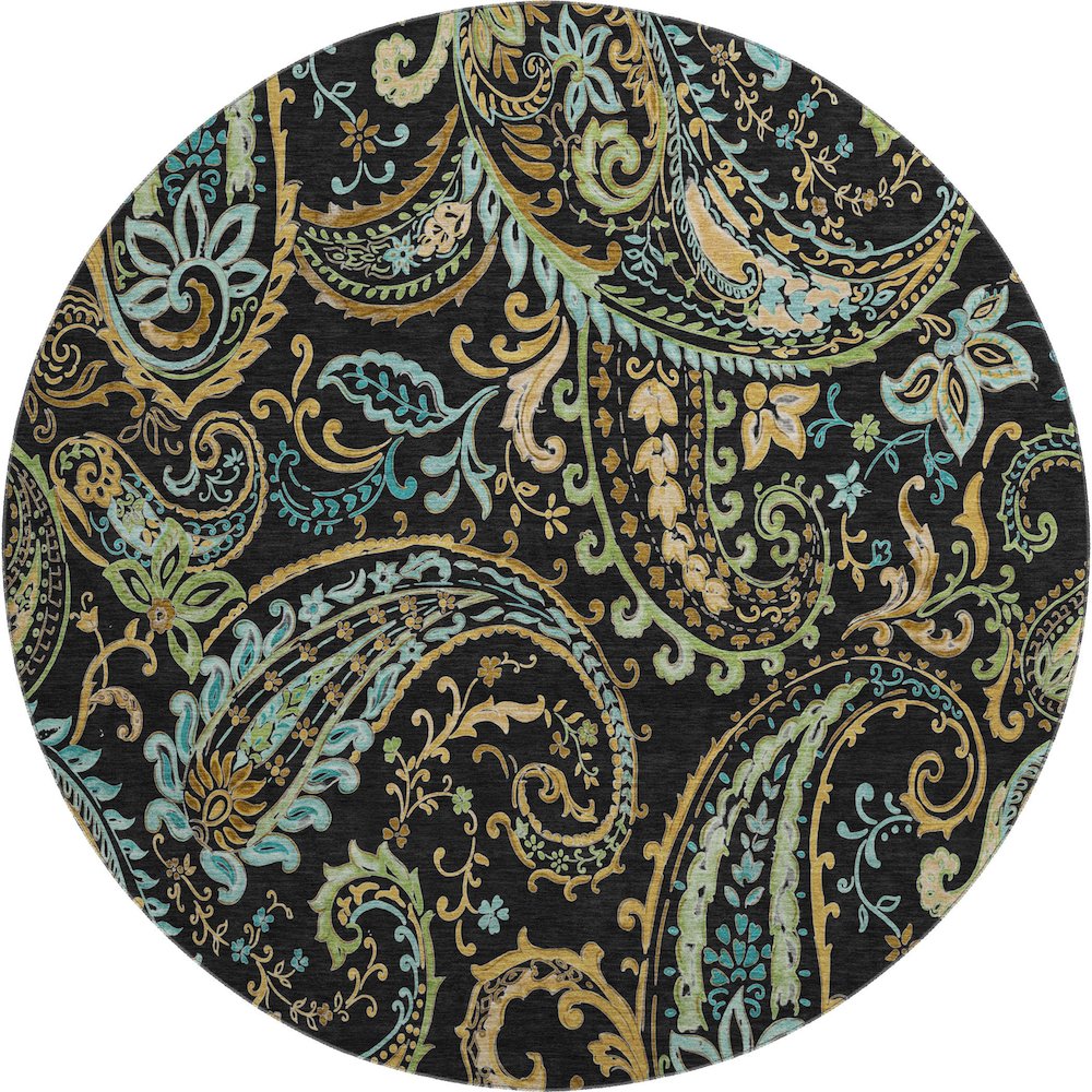 Premium Machine Washable Mayfield  Black 8' x 8' Round Rug. Picture 1