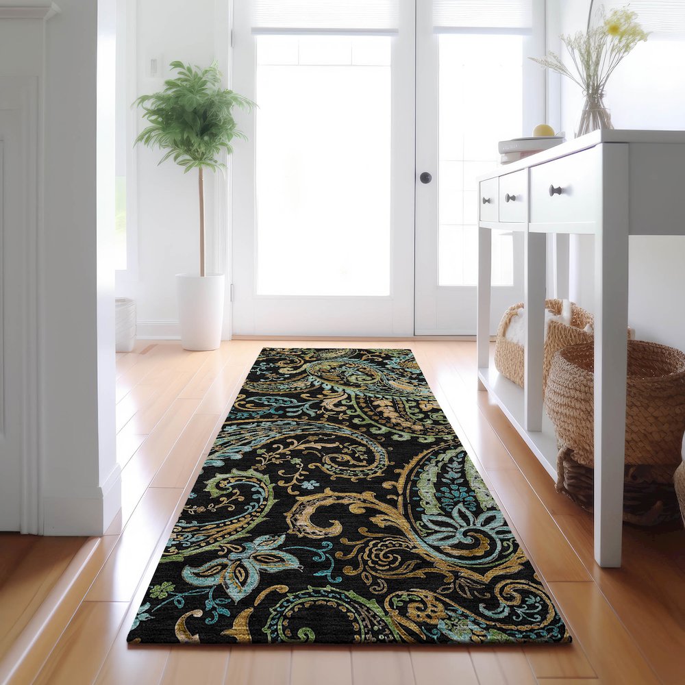 Premium Machine Washable Mayfield  Black 2'3" x 7'6" Runner Rug. Picture 5