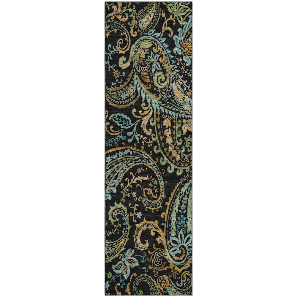 Premium Machine Washable Mayfield  Black 2'3" x 7'6" Runner Rug. Picture 1