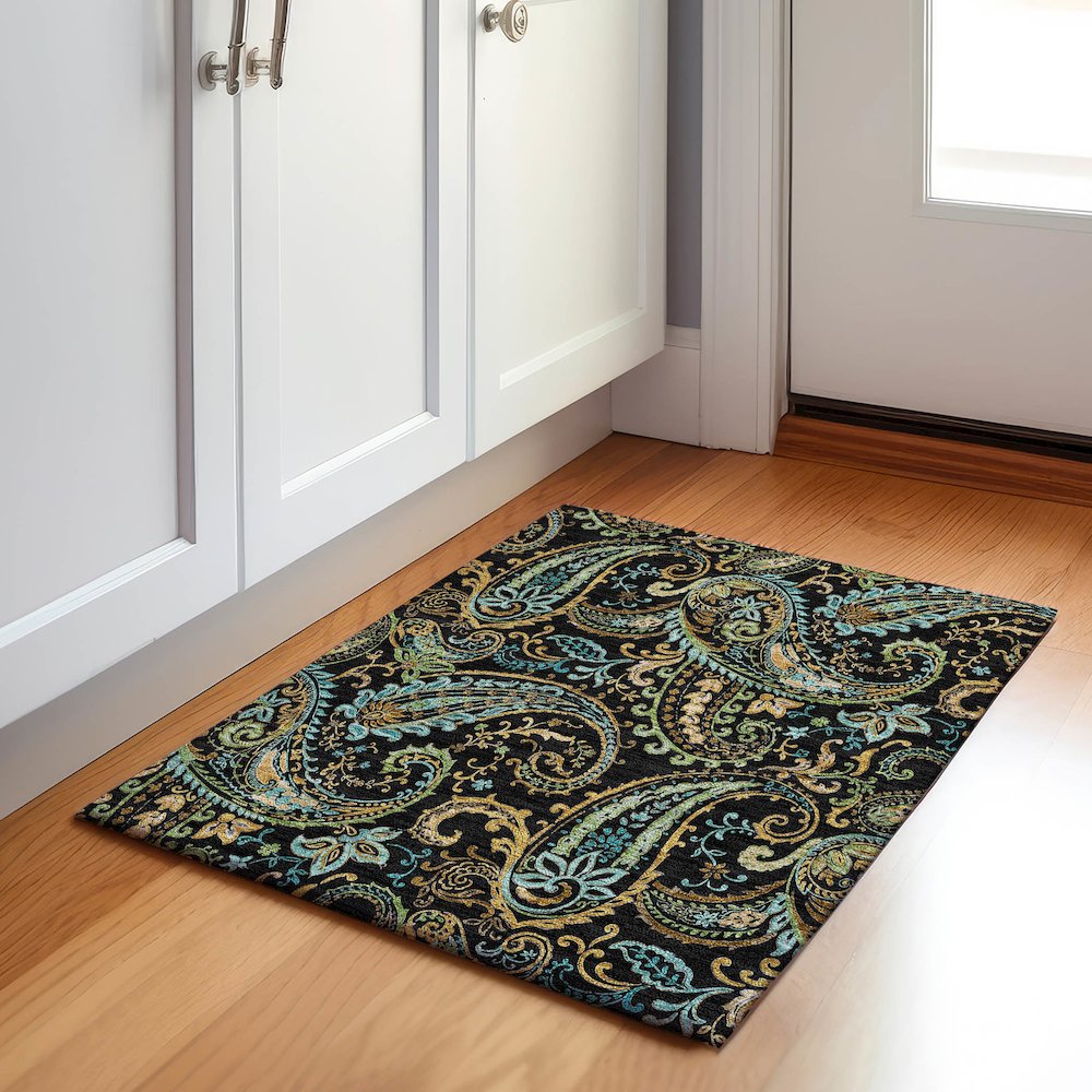 Premium Machine Washable Mayfield  Black 1'8" x 2'6" Rug. Picture 5