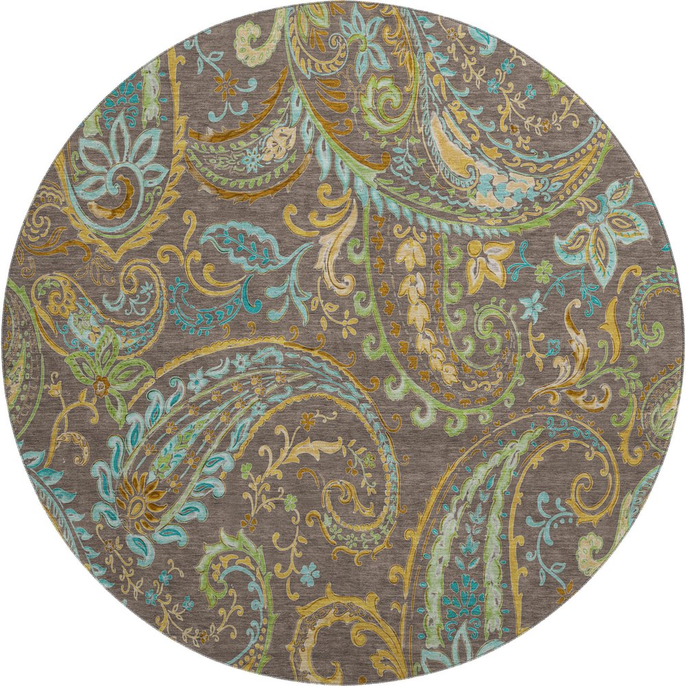 Premium Machine Washable Mayfield  Chocolate 8' x 8' Round Rug. Picture 1