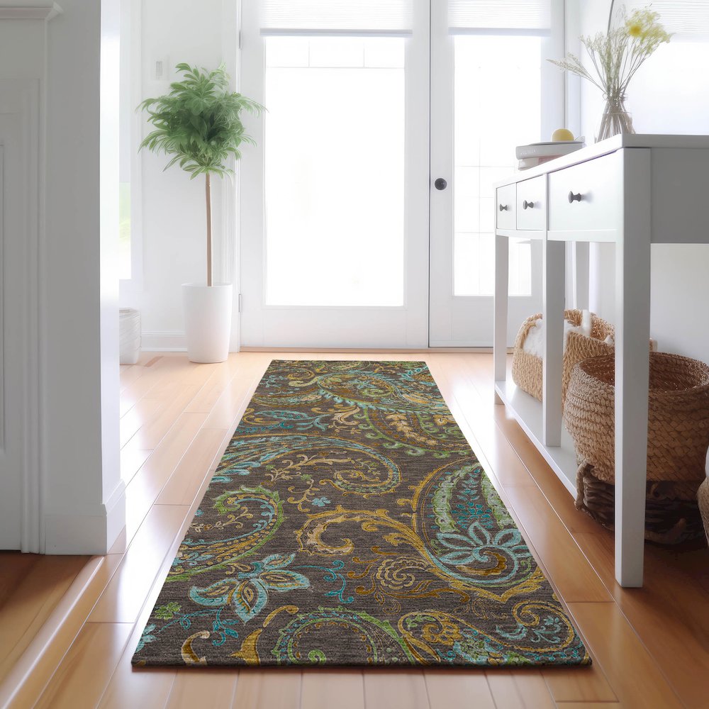Premium Machine Washable Mayfield  Chocolate 2'3" x 7'6" Runner Rug. Picture 5