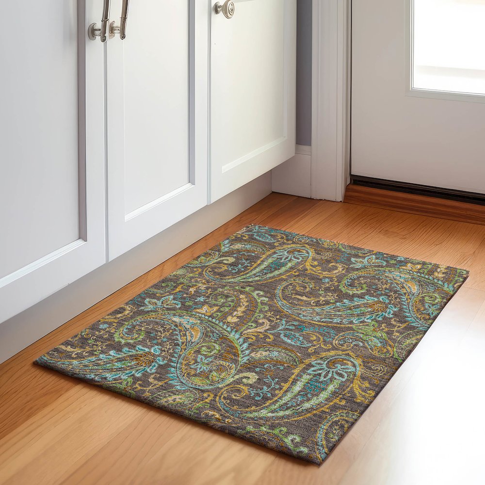 Premium Machine Washable Mayfield  Chocolate 1'8" x 2'6" Rug. Picture 5