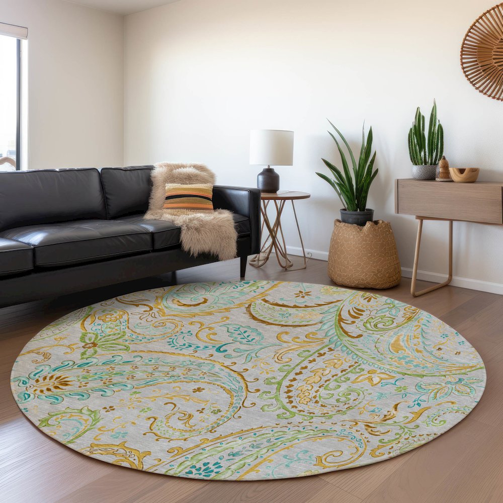 Premium Machine Washable Mayfield  Gray 8' x 8' Round Rug. Picture 5