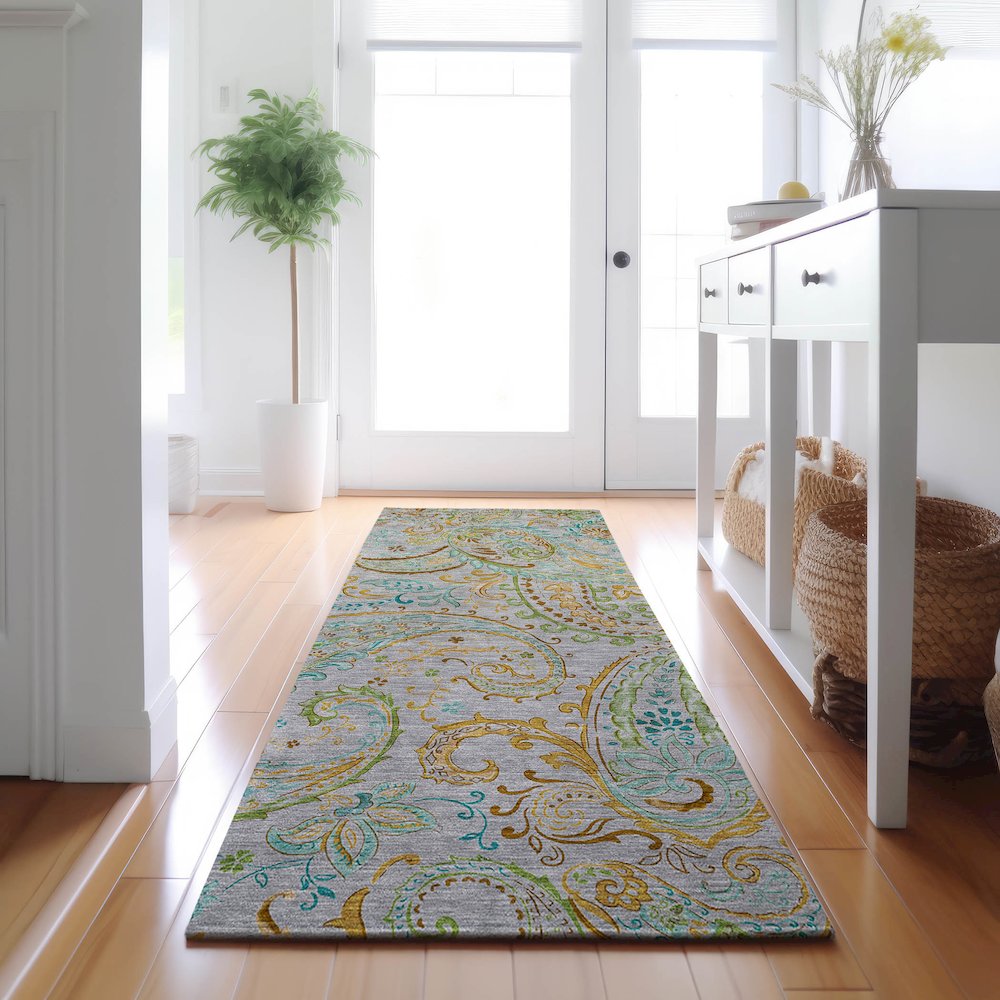 Premium Machine Washable Mayfield  Gray 2'3" x 7'6" Runner Rug. Picture 5