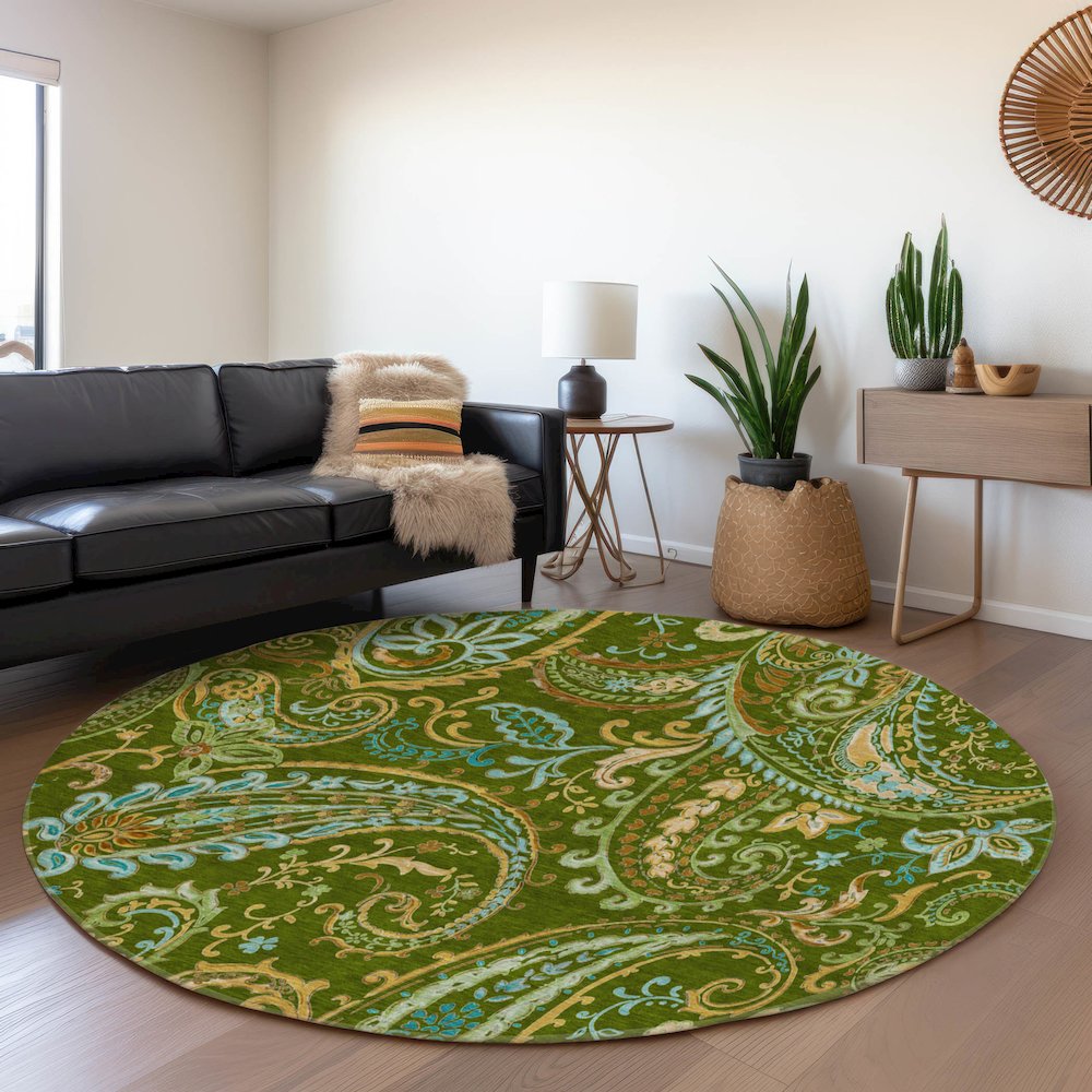 Premium Machine Washable Mayfield  Green 8' x 8' Round Rug. Picture 5