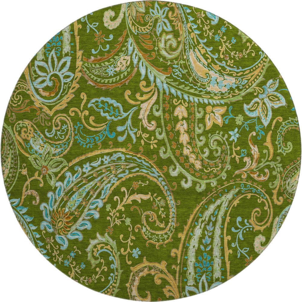 Premium Machine Washable Mayfield  Green 8' x 8' Round Rug. Picture 1