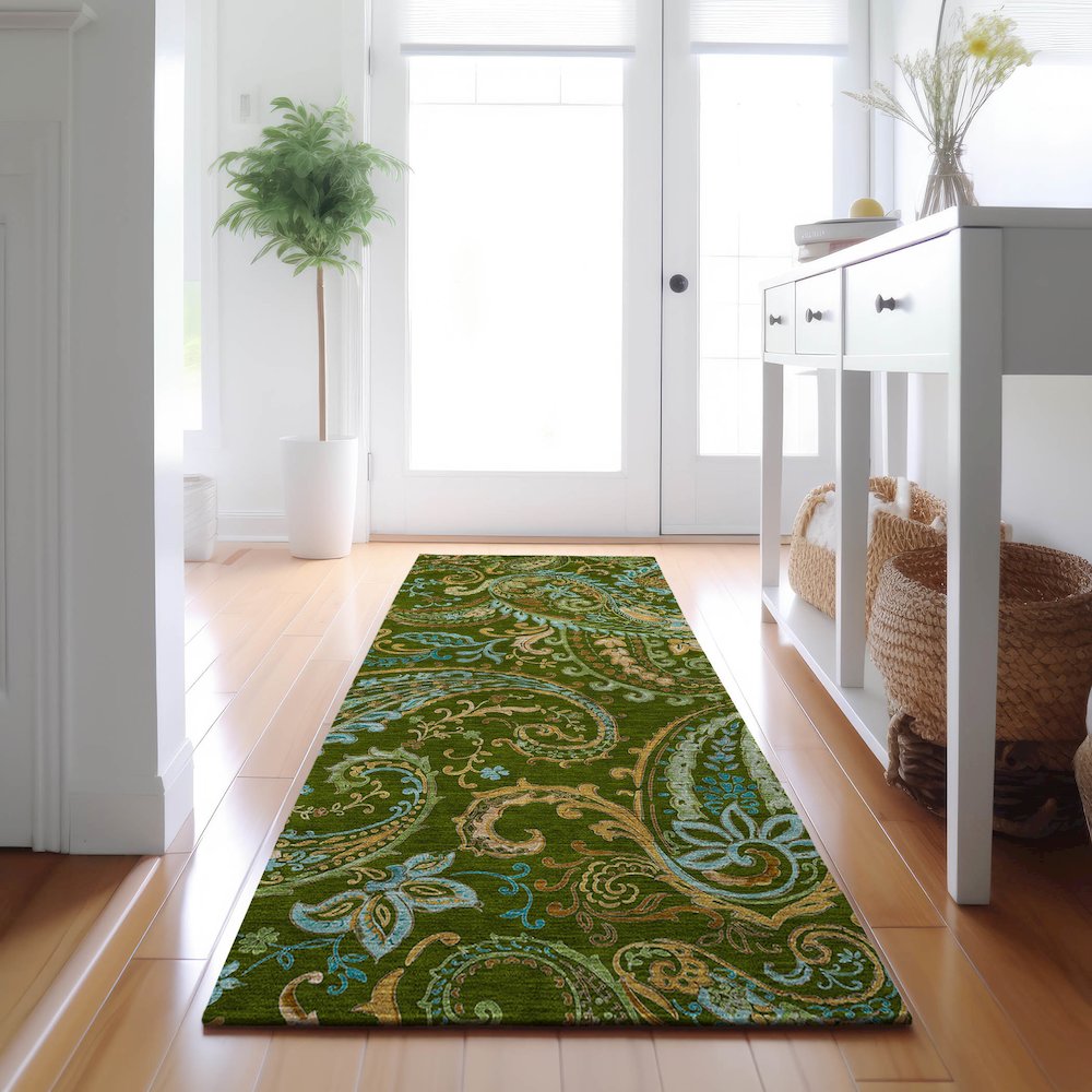 Premium Machine Washable Mayfield  Green 2'3" x 7'6" Runner Rug. Picture 5