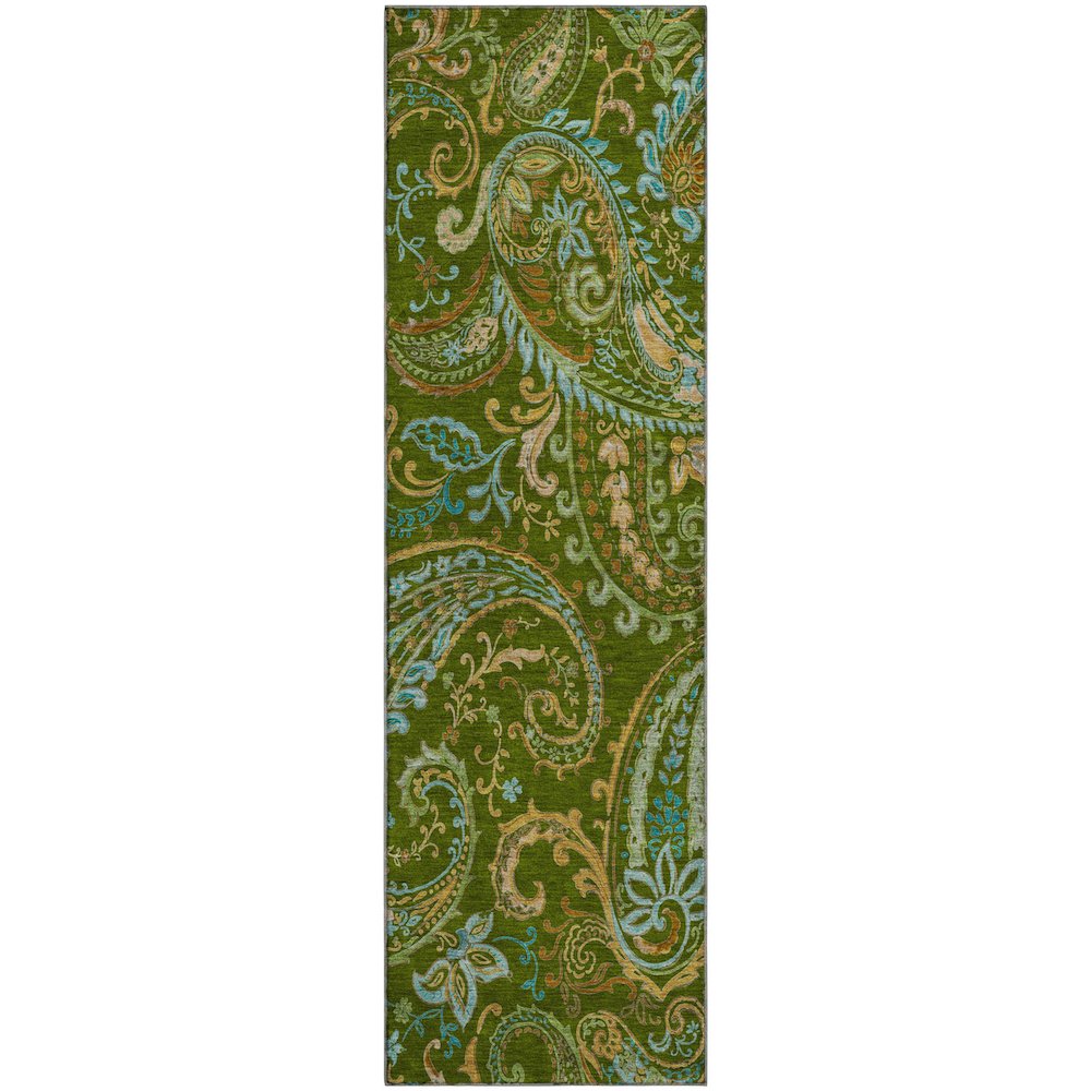Premium Machine Washable Mayfield  Green 2'3" x 7'6" Runner Rug. Picture 1