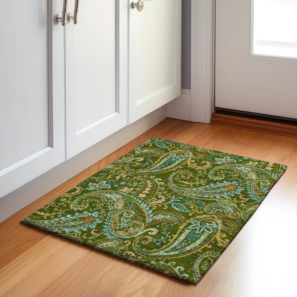 Premium Machine Washable Mayfield  Green 1'8" x 2'6" Rug. Picture 5