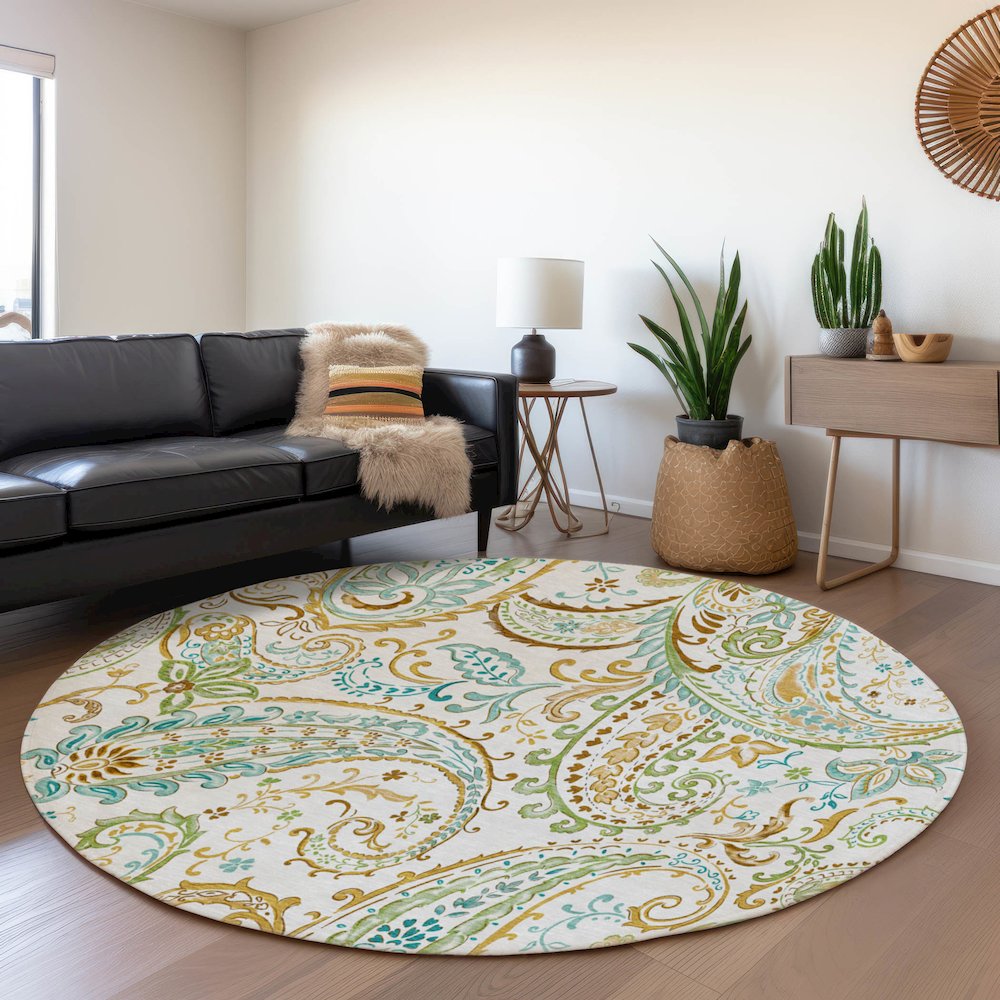 Premium Machine Washable Mayfield  Ivory 8' x 8' Round Rug. Picture 5